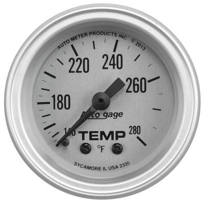 AutoMeter GAUGE CONSOLE,TEMPERATURE,2 1/16",280 Degrees F,SLVR DIAL,SLVR BEZEL,AUTOGAGE 2335