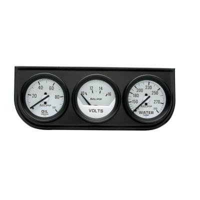 AutoMeter GAUGE CONSOLE,OILP/WTMP/VOLT,2",100PSI/280 Degrees F/16V,WHT DIAL,BLK BZL,AG 2327