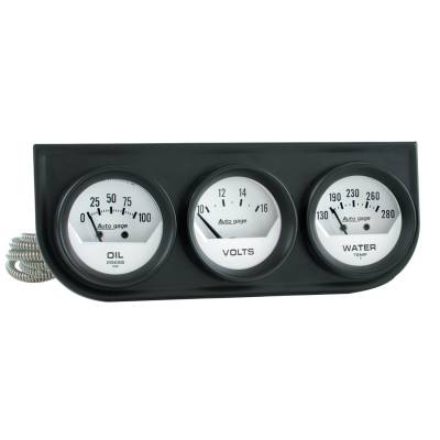 AutoMeter GAUGE CONSOLE,OILP/WTMP/VOLT,2",100PSI/280 Degrees F/16V,WHT DIAL,BLK BZL,AG 2324