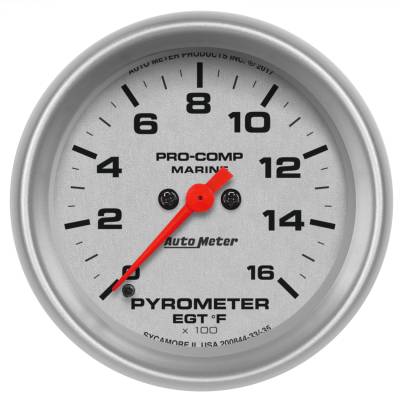 AutoMeter GAUGE, PYROMETER, 2 5/8" , 0-1,600 Degrees F, MARINE SILVER 200844-33