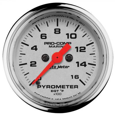 AutoMeter GAUGE, PYROMETER, 2 1/16" , 0-1,600 Degrees F, MARINE CHROME 200842-35