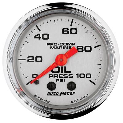 AutoMeter GAUGE, OIL PRESSURE, 2 1/16" , 100PSI, MECHANICAL, MARINE CHROME 200790-35