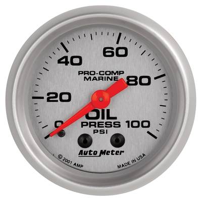 AutoMeter GAUGE, OIL PRESSURE, 2 1/16" , 100PSI, MECHANICAL, MARINE SILVER 200790-33