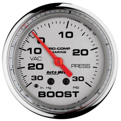 AutoMeter GAUGE, VAC/BOOST, 2 5/8" , 30INHG-30PSI, MECHANICAL, MARINE CHROME 200775-35