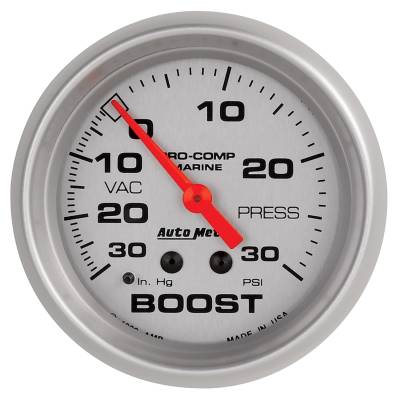 AutoMeter GAUGE, VAC/BOOST, 2 5/8" , 30INHG-30PSI, MECHANICAL, MARINE SILVER 200775-33