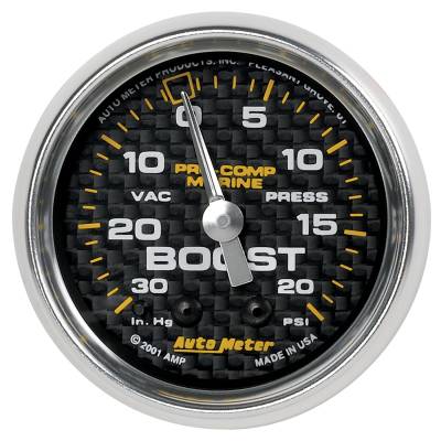 AutoMeter GAUGE, VAC/BOOST, 2 1/16" , 30INHG-20PSI, MECHANICAL, MARINE CARBON FIBER 200774-40