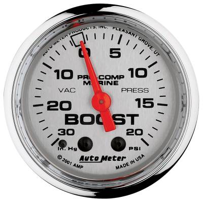 AutoMeter GAUGE, VAC/BOOST, 2 1/16" , 30INHG-20PSI, MECHANICAL, MARINE CHROME 200774-35