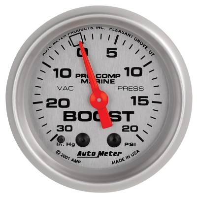 AutoMeter GAUGE, VAC/BOOST, 2 1/16" , 30INHG-20PSI, MECHANICAL, MARINE SILVER 200774-33