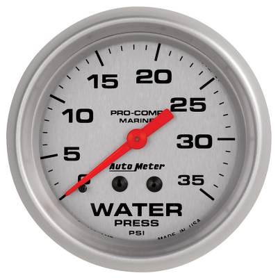 AutoMeter GAUGE, WATER PRESS, 2 5/8" , 35PSI, MECHANICAL, MARINE SILVER 200773-33