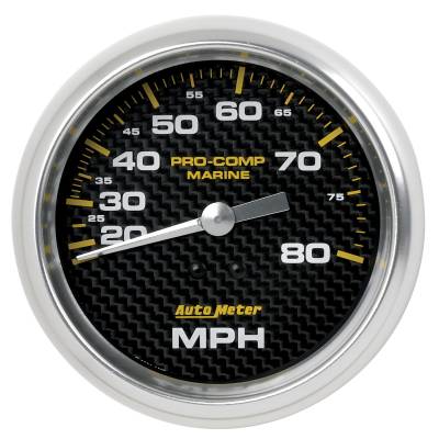 AutoMeter GAUGE, SPEEDOMETER, 3 3/8" , 80MPH, MECHANICAL, MARINE CARBON FIBER 200753-40