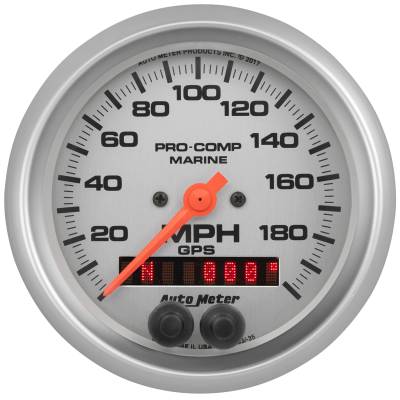 AutoMeter GAUGE,SPEEDOMETER,3 3/8",200MPH,GPS,MARINE SILVER 200639-33