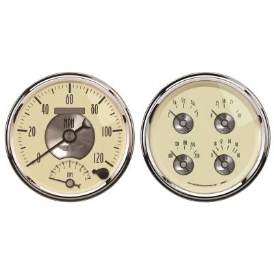 AutoMeter GAUGE KIT, 2 PC., QUAD & TACH/SPEEDO, 5" , PRESTIGE ANTQ. IVORY 2004