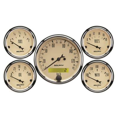 AutoMeter GAUGE KIT, 5 PC., 3 1/8" & 2 1/16" , ELEC. KM/H SPEEDOMETER, ANTIQUE BEIGE 1809-M