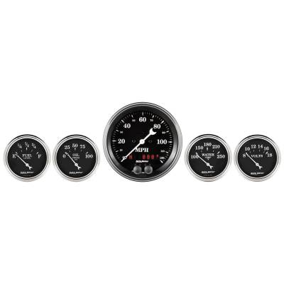 AutoMeter GAUGE KIT, 5 PC., 3 3/8" & 2 1/16" , GPS SPEEDOMETER, OLD TYME BLACK 1750