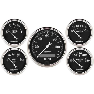 AutoMeter GAUGE KIT, 5 PC., 3 1/8" & 2 1/16" , ELEC. SPEEDOMETER, OLD TYME BLACK 1709