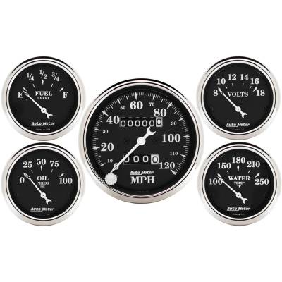 AutoMeter GAUGE KIT, 5 PC., 3 1/8" & 2 1/16" , MECH. SPEEDOMETER, OLD TYME BLACK 1708