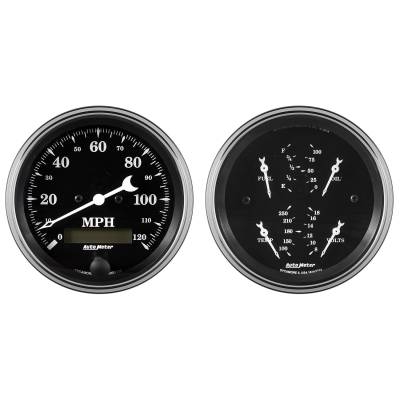 AutoMeter GAUGE KIT, 2 PC., QUAD & SPEEDOMETER, 3 3/8" , OLD TYME BLACK 1700