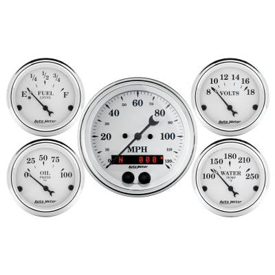 AutoMeter GAUGE KIT, 5 PC., 3 3/8" & 2 1/16" , GPS SPEEDOMETER, OLD TYME WHITE 1650