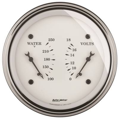 AutoMeter GAUGE, DUAL, WTMP & VOLT, 3 3/8" , 250 Degrees F & 18V, ELEC, OLD TYME WHITE 1630