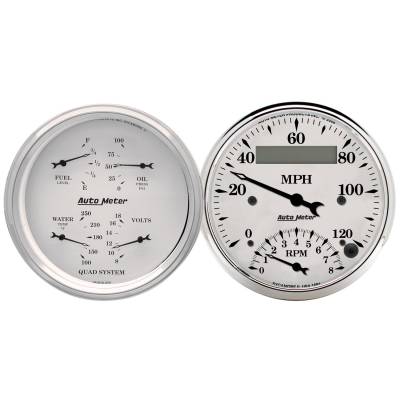 AutoMeter GAUGE KIT, 2 PC., QUAD & TACH/SPEEDO, 3 3/8" , OLD TYME WHITE 1620