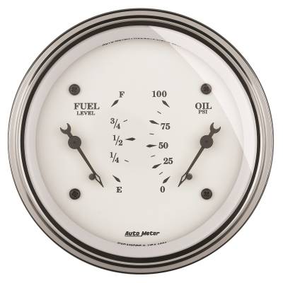 AutoMeter GAUGE, DUAL, FUEL & OILP, 3 3/8" , 240OE-33OF & 100PSI, ELEC, OLD TYME WHT 1613