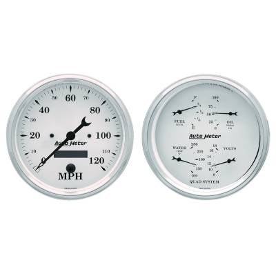 AutoMeter GAUGE KIT, 2 PC., QUAD & SPEEDOMETER, 5" , OLD TYME WHITE 1603