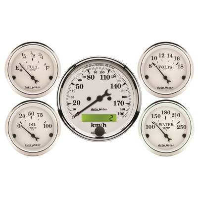 AutoMeter GAUGE KIT, 5 PC., 3 1/8" & 2 1/16" , ELEC. KM/H SPEEDOMETER, OLD TYME WHITE 1602-M