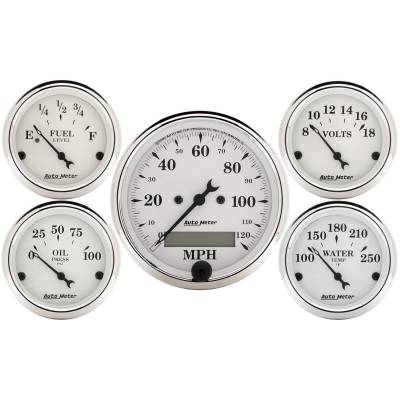 AutoMeter GAUGE KIT, 5 PC., 3 1/8" & 2 1/16" , ELEC. SPEEDOMETER, OLD TYME WHITE 1602