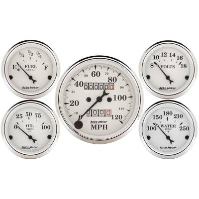 AutoMeter GAUGE KIT, 5 PC., 3 1/8" & 2 1/16" , MECH. SPEEDOMETER, OLD TYME WHITE 1601