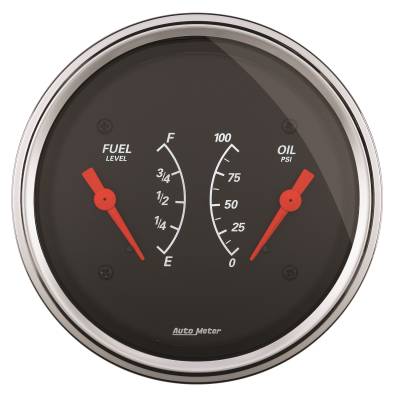 AutoMeter GAUGE, DUAL, FUEL & OILP, 3 3/8" , 0OE-90OF & 100PSI, ELEC, DESIGNER BLACK 1434