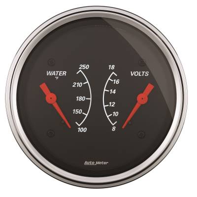 AutoMeter GAUGE, DUAL, WTMP & VOLT, 3 3/8" , 250 Degrees F & 18V, ELEC, DESIGNER BLACK 1430