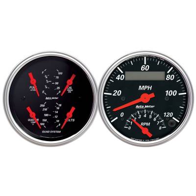 AutoMeter GAUGE KIT, 2 PC., QUAD & TACH/SPEEDO, 3 3/8" , DESIGNER BLACK 1409