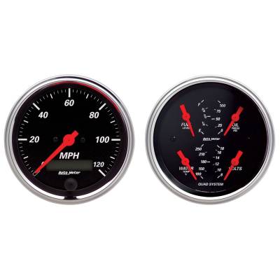 AutoMeter GAUGE KIT, 2 PC., QUAD & SPEEDOMETER, 3 3/8" , DESIGNER BLACK 1408