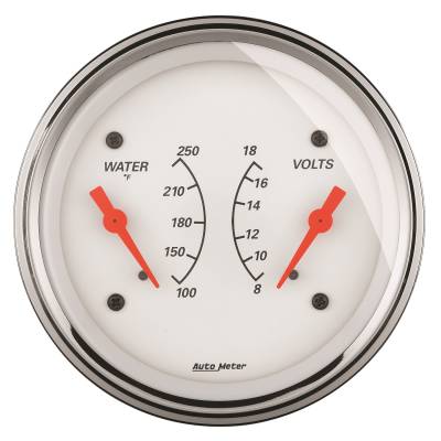 AutoMeter GAUGE, DUAL, WTMP & VOLT, 3 3/8" , 250 Degrees F & 18V, ELEC, ARCTIC WHITE 1330