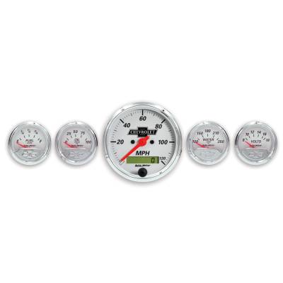 AutoMeter GAUGE KIT, 5 PC., 3 1/8" & 2 1/16" , ELEC. SPEEDO., CHEVROLET HERITAGE BOWTIE 1302-00408