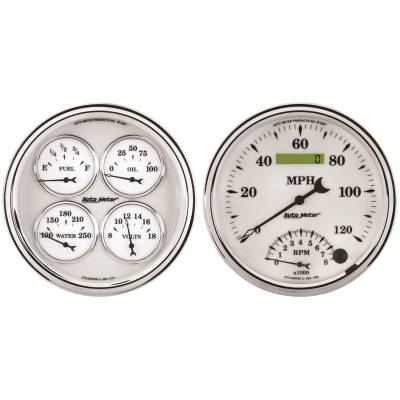 AutoMeter GAUGE KIT, 2 PC., QUAD & TACH/SPEEDO, 5" , OLD TYME WHITE II 1203